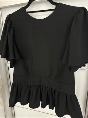 Express Black Flutter Sleeve Peplum Blouse